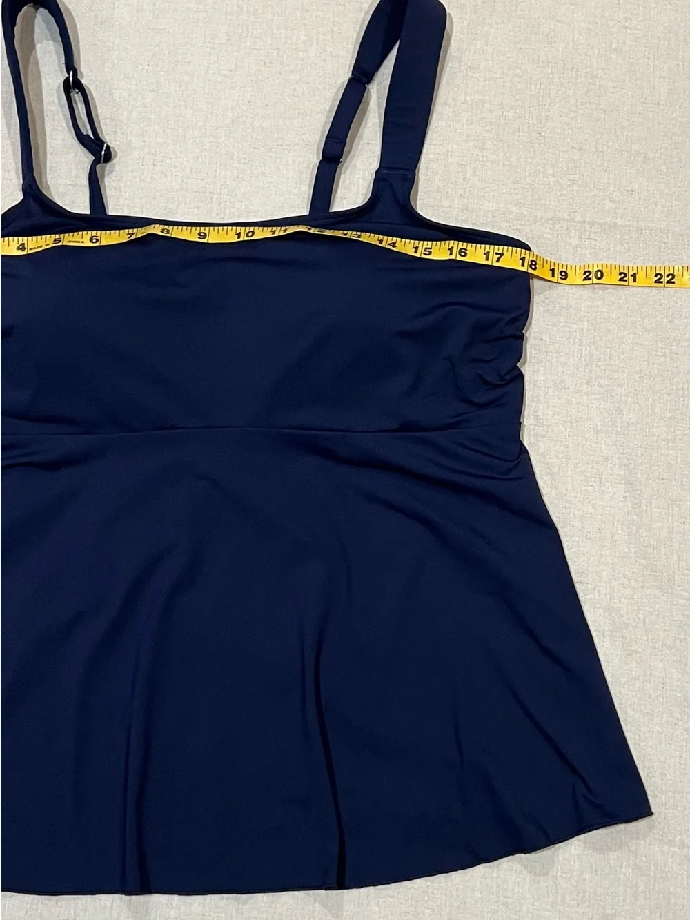 NWT Lands End Women Flutter Scoop Neck Tankini Swimsuit Top L 14 to 16 Navy Blue